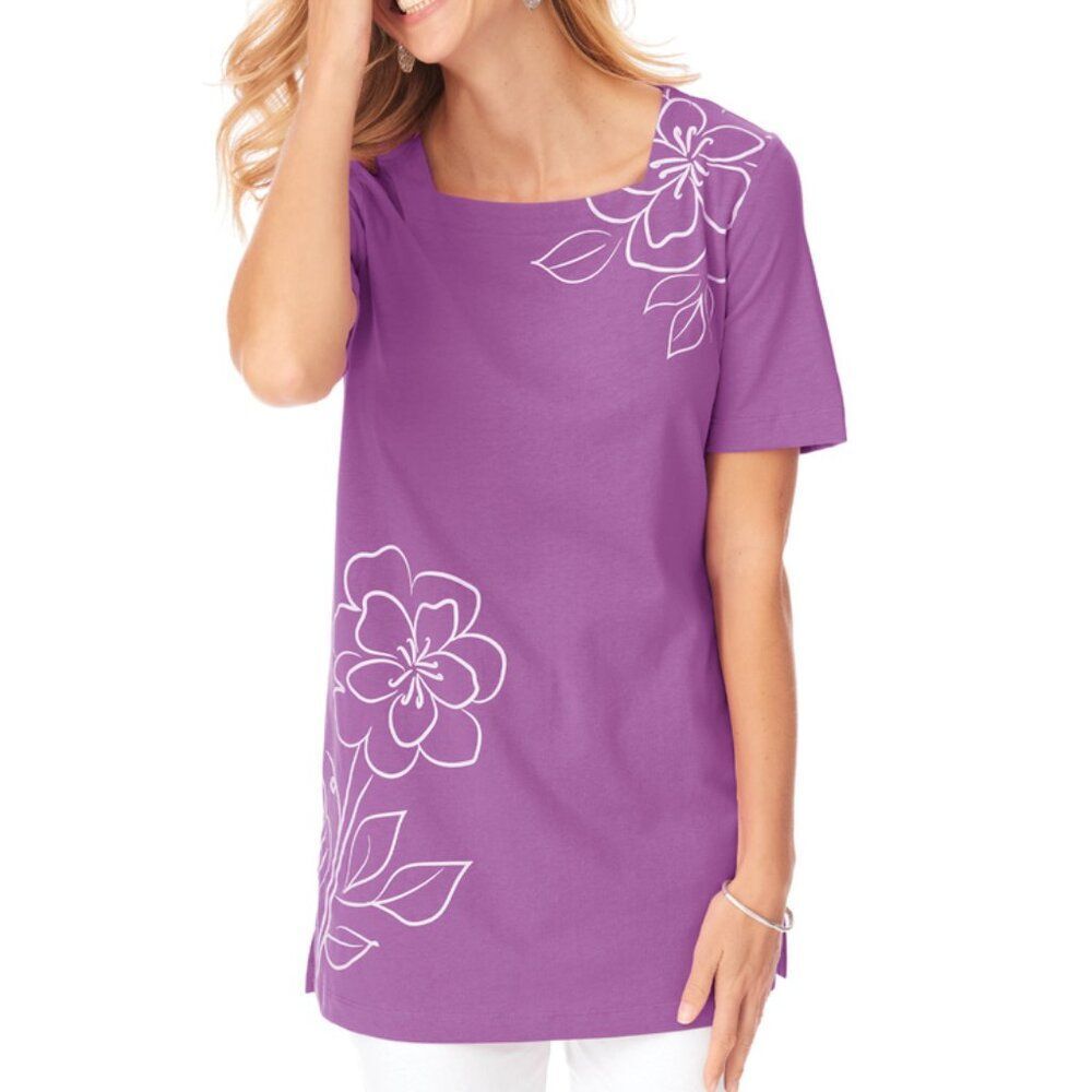 NEW Plus Sz 3X Casual or Dress Bright Purple Square Neck Soft Tunic Shirt BLAIR